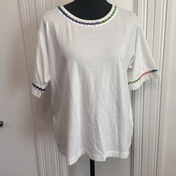 Johnny Was Crochet Ccrewneck‎ Tee Cotton Large - Picture 2 of 8